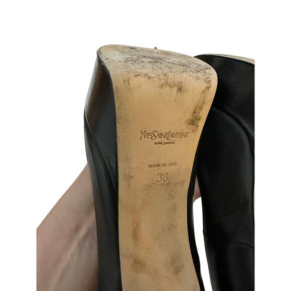Yves Saint Laurent Black leather peep toe chunky platform pumps size 38 - Picture 4 of 9